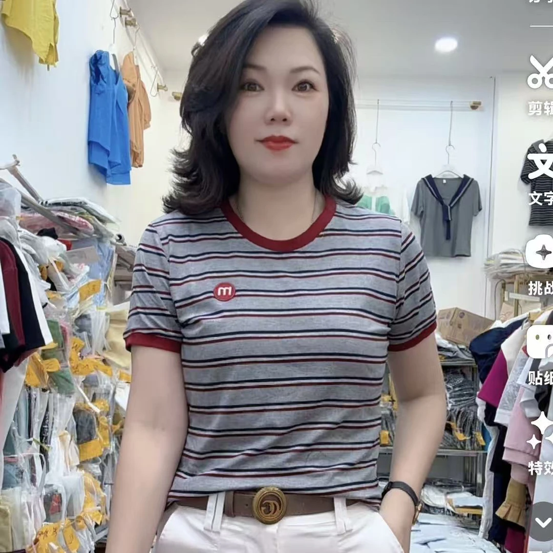 芬芬家新款时尚休闲个性韩版潮流条纹T恤55532