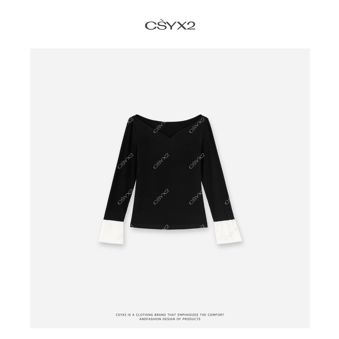 CsyX2-2025早秋新款【暮色】拼接袖V领上衣CZQX017