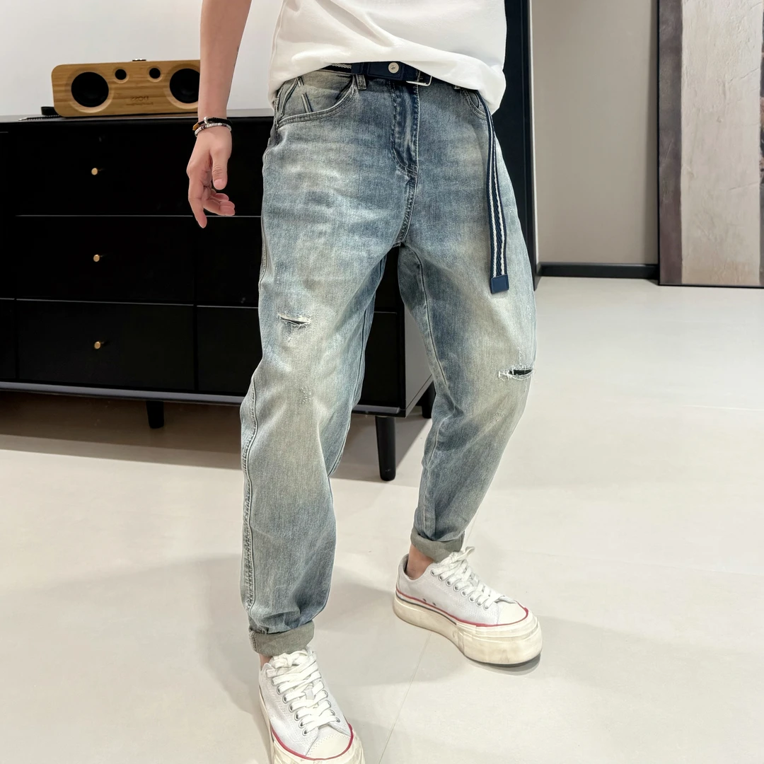 6332春夏百搭破洞小脚牛仔裤