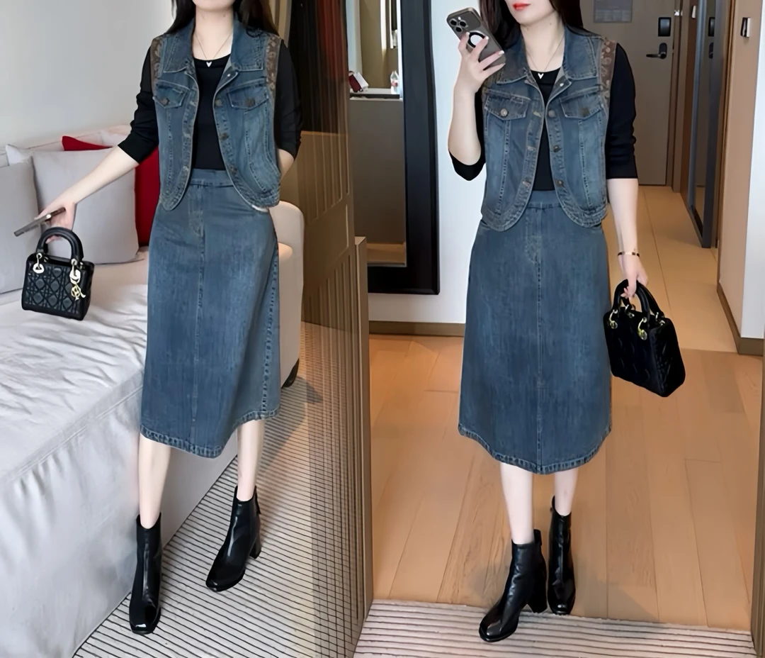 2025秋季新款时尚洋气穿搭气质休闲显瘦收腰减龄长袖牛仔套装92