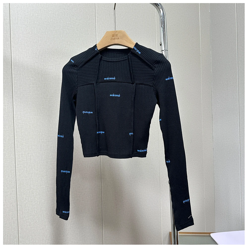 1M007春季新款女士修身短款圆领长袖针织衫上衣