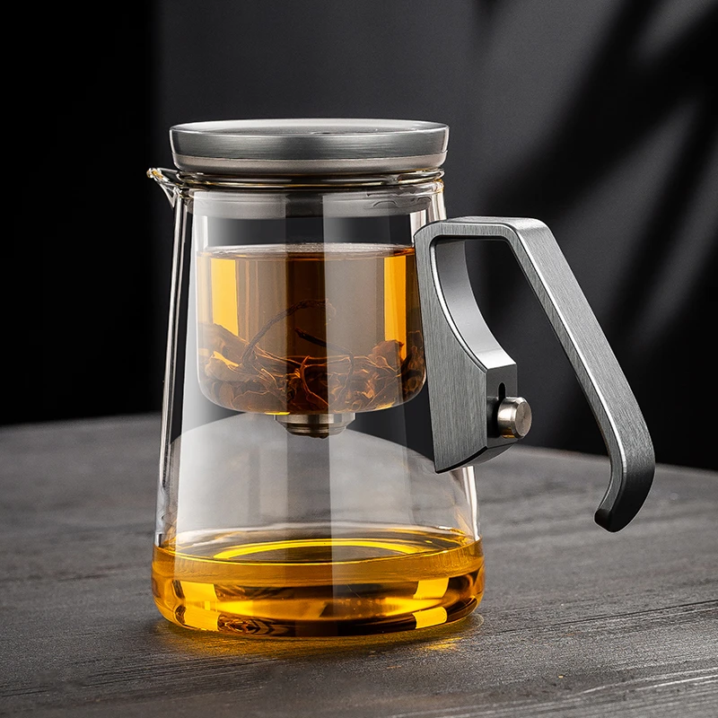 顶壶新款铝合金无杆磁吸飘逸杯耐高温一键茶水分离泡茶壶家用办公