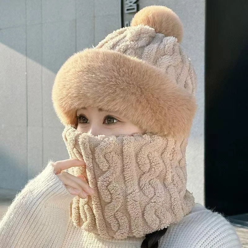 冬季帽子护耳户外骑车出游保暖围脖口罩一体加绒加厚韩系针织帽sq