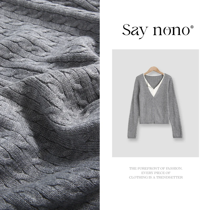 懒猫nono│Saynono 羊毛拼色绞花假两件/XXJZ9561