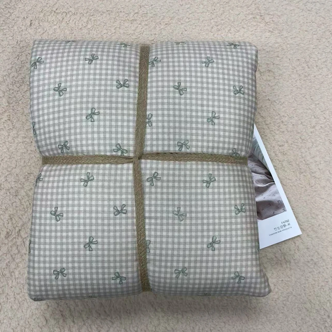 【绒兰】竹生空野-米 100%棉A类环保亲肤春夏双层纱四件套43#