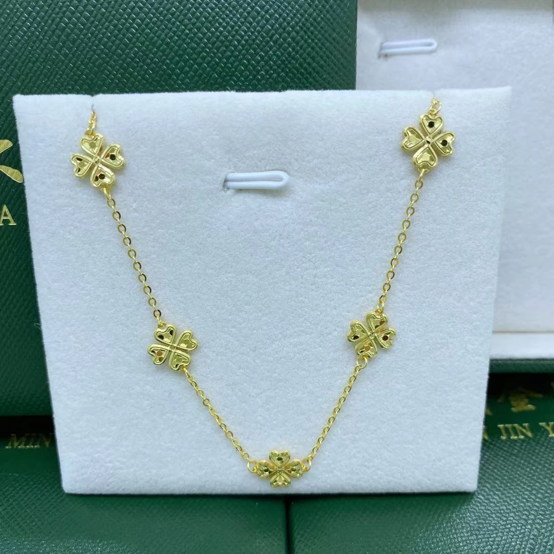 #9030黄18K金Au750精品幸运草锁骨套链简约时尚气质精致
