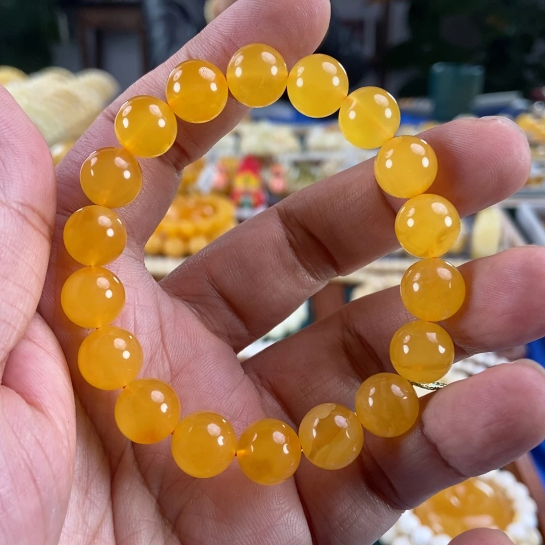 琥珀未镶嵌珠宝奇石11鸡油红蜜蜡手串13.92