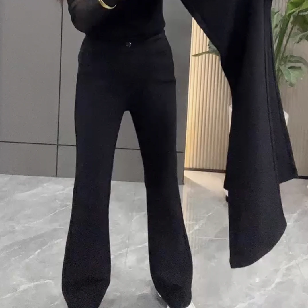 高腰加厚显瘦微喇裤女弹力修身百搭喇叭裤