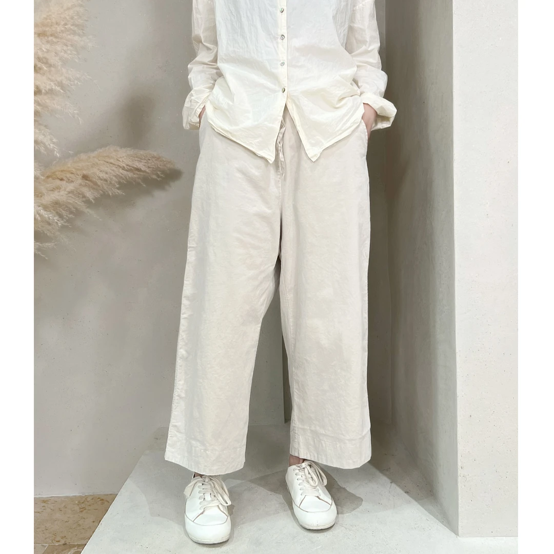 Li Wang/里望设计师款 进口全棉平绒 松紧系绳直筒纯色休闲裤