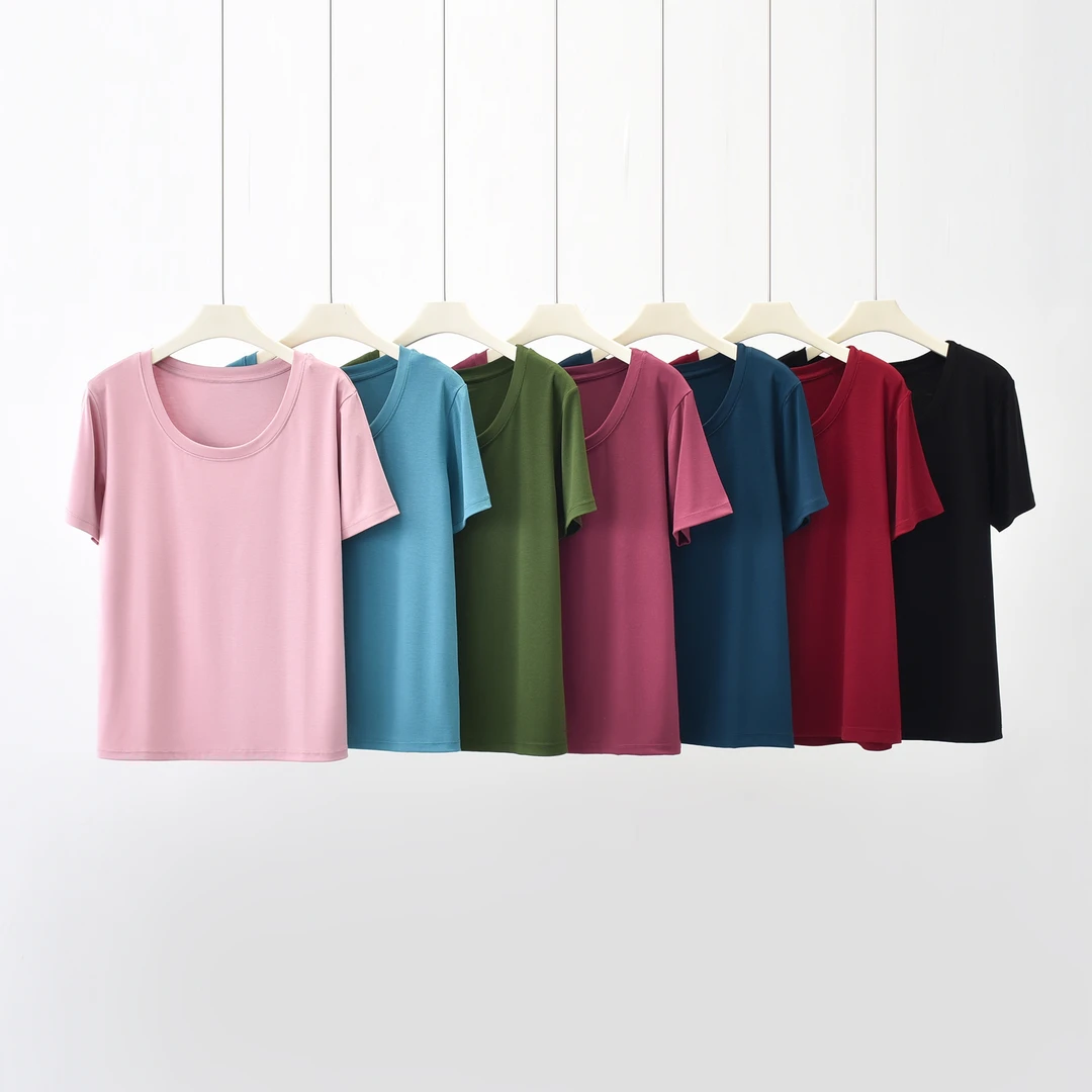 女士软膜U领T恤9353