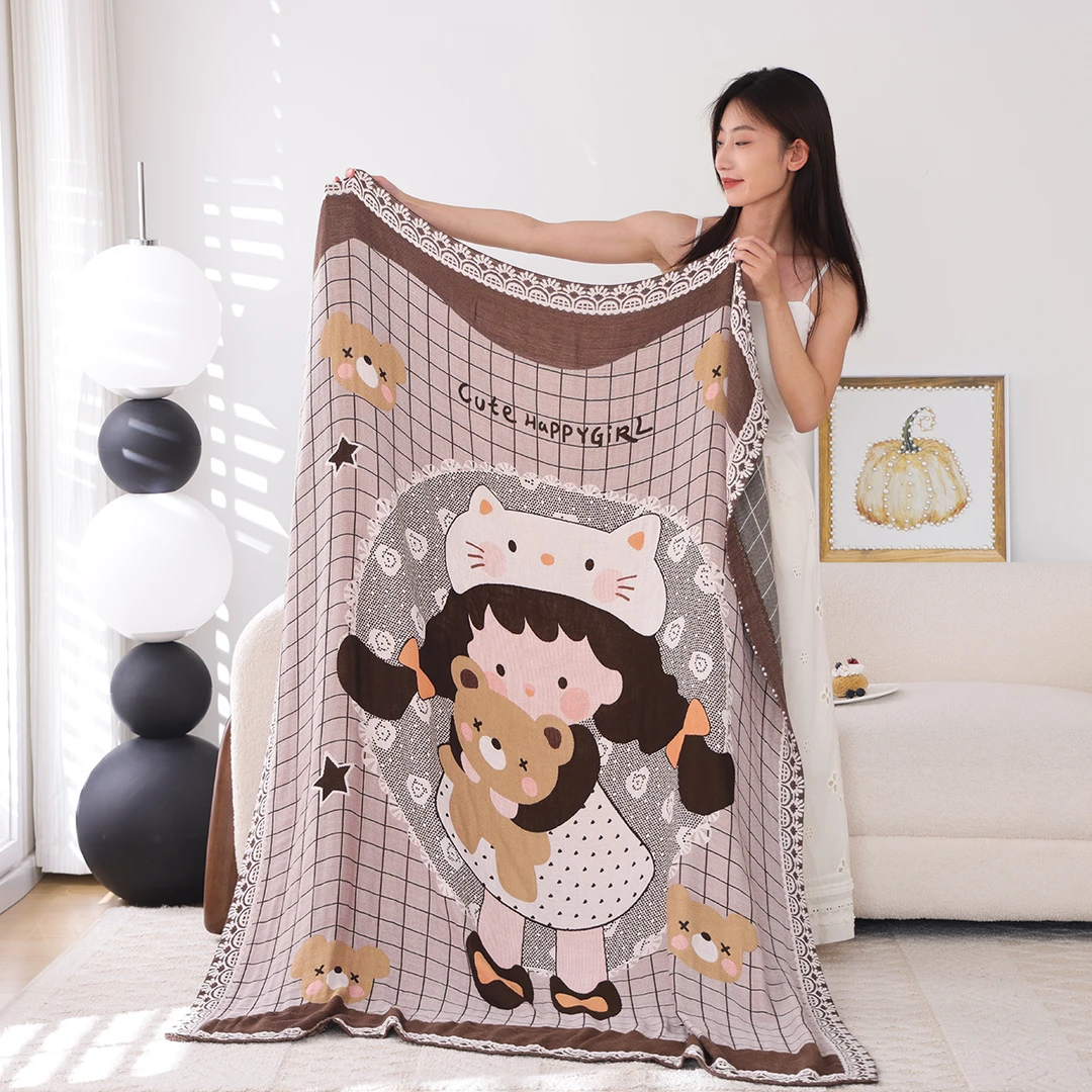 四层竹纤维冷感毯儿童卡通纱布床盖毯婴儿午睡夏凉毯子薄款空调被