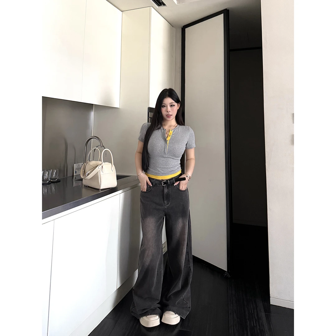 黑泽玄七夏季“常青陨石裤” 宽松休闲牛仔裤显瘦复古