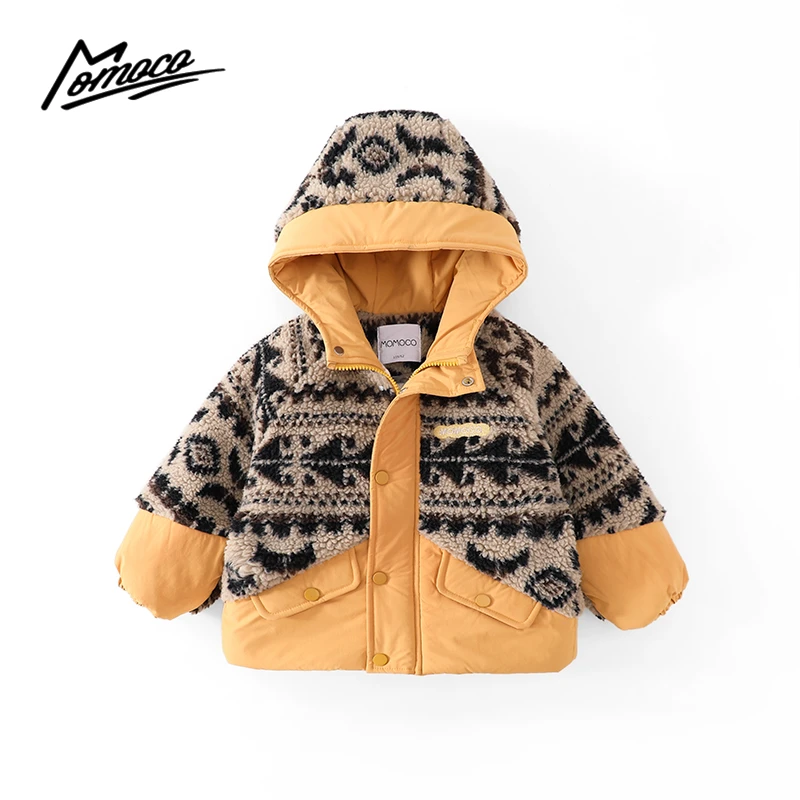 【断码清仓】MOMOCO冬男女童拼色费尔岛风加棉连帽外套75480123027