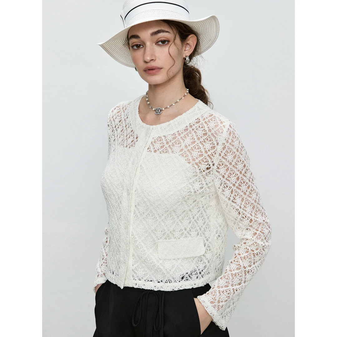 小岛微风日本进口 高定蕾丝 CHAN*L法式浪漫蕾丝外套开衫KS033101