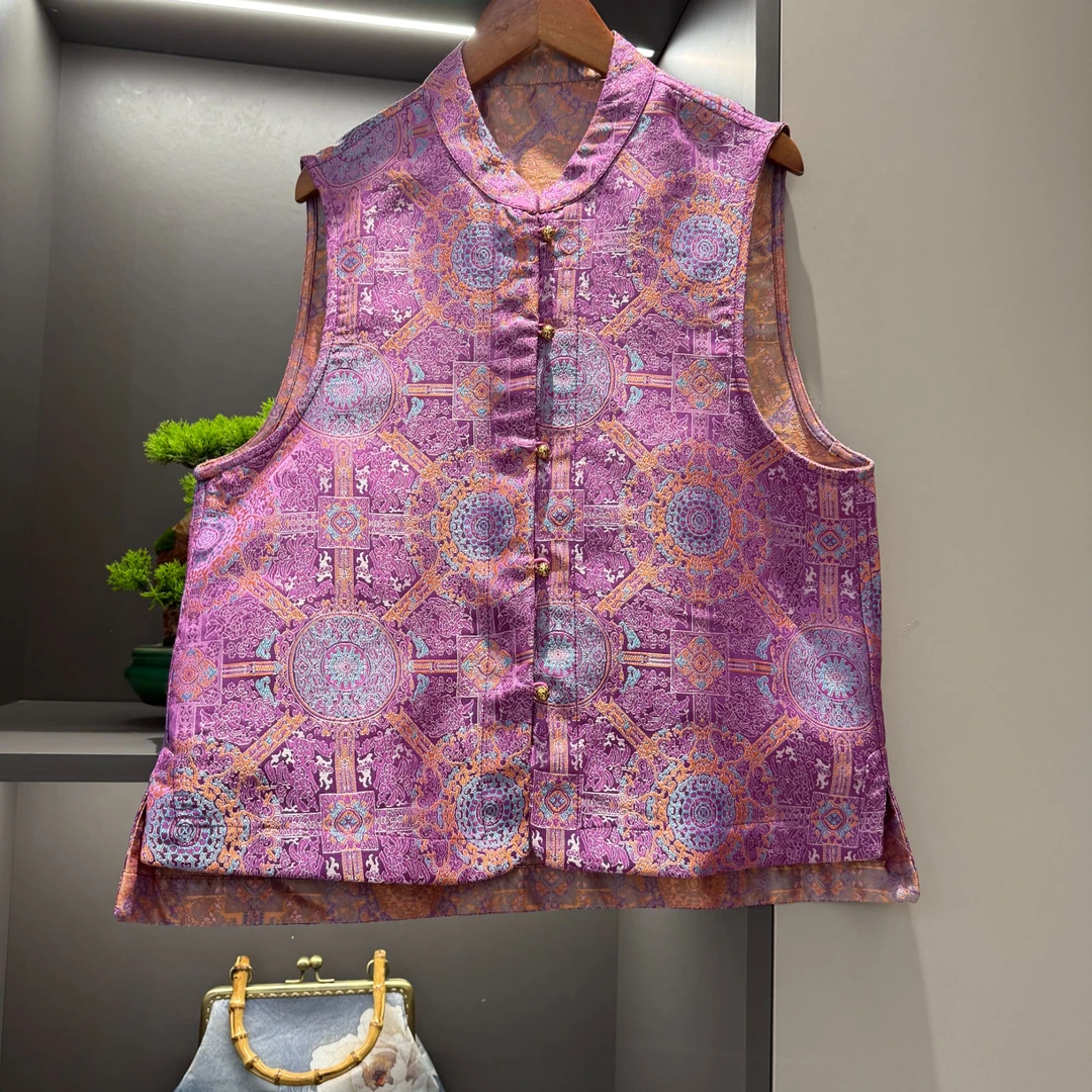 中式马夹复古八达晕盘扣传统改良花色女装气质宽松马甲2191