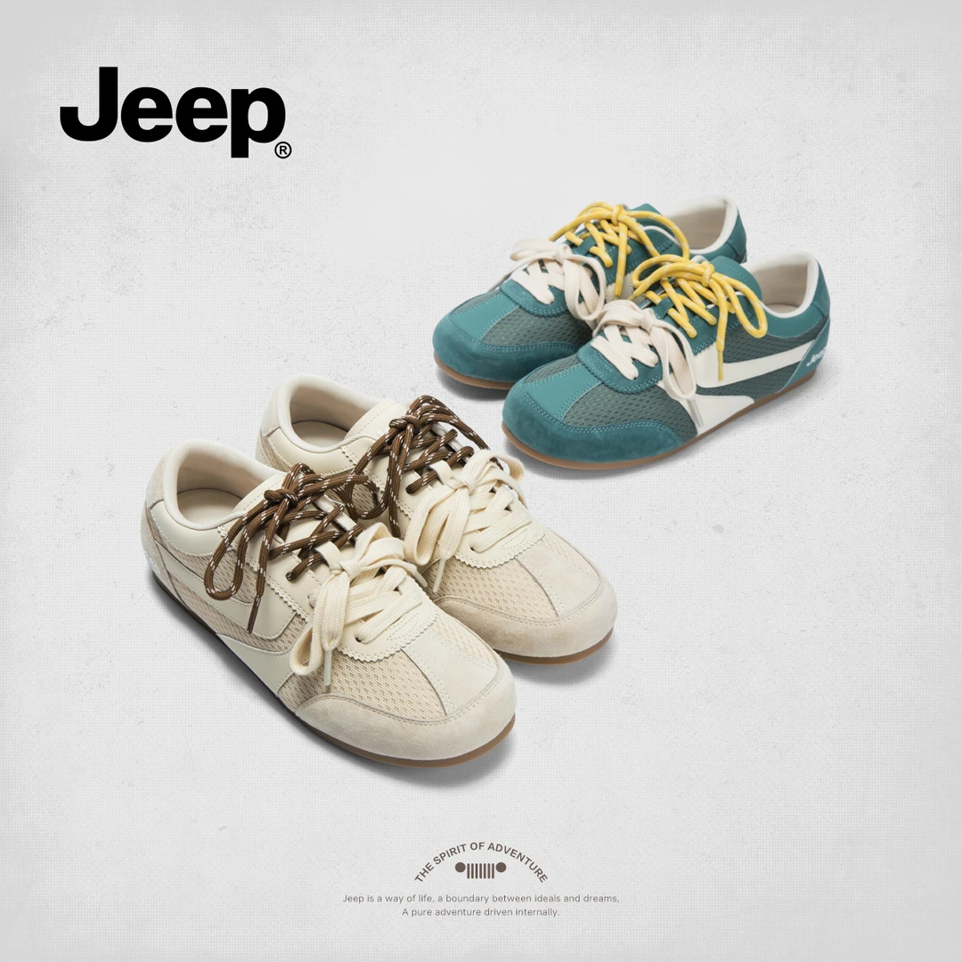 jeep复古德训鞋子女春季新款轻便防滑平底百搭小白鞋低帮休闲板鞋