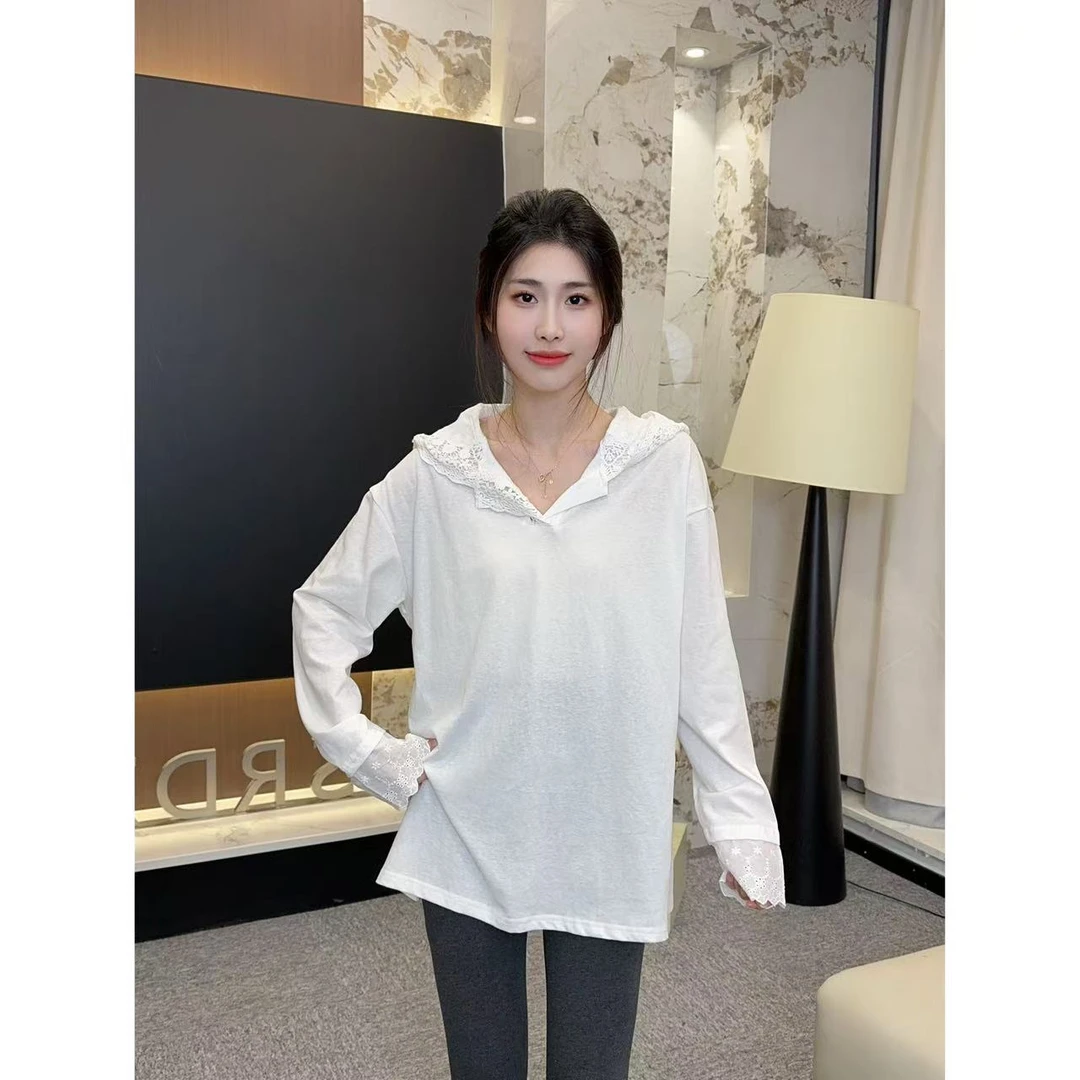 花边连帽上衣 小允姐姐2024新款时尚气质高级花边连帽上衣