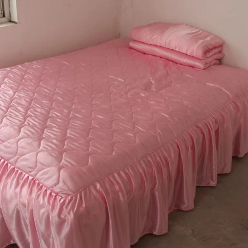真丝床裙仿真丝床罩 柔软滑嫩床罩床裙 纯色粉红性感漂亮闺房床品