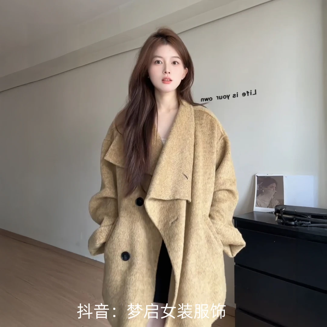 翻领呢子大衣女2025秋季新款毛呢外套小个子赫本风高级感气质韩系