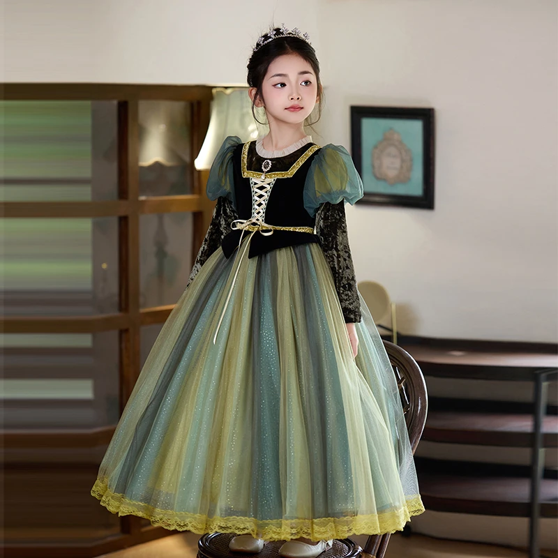99582女童长袖礼服公主裙蓬蓬裙花童婚纱女走秀主持人演出连衣裙