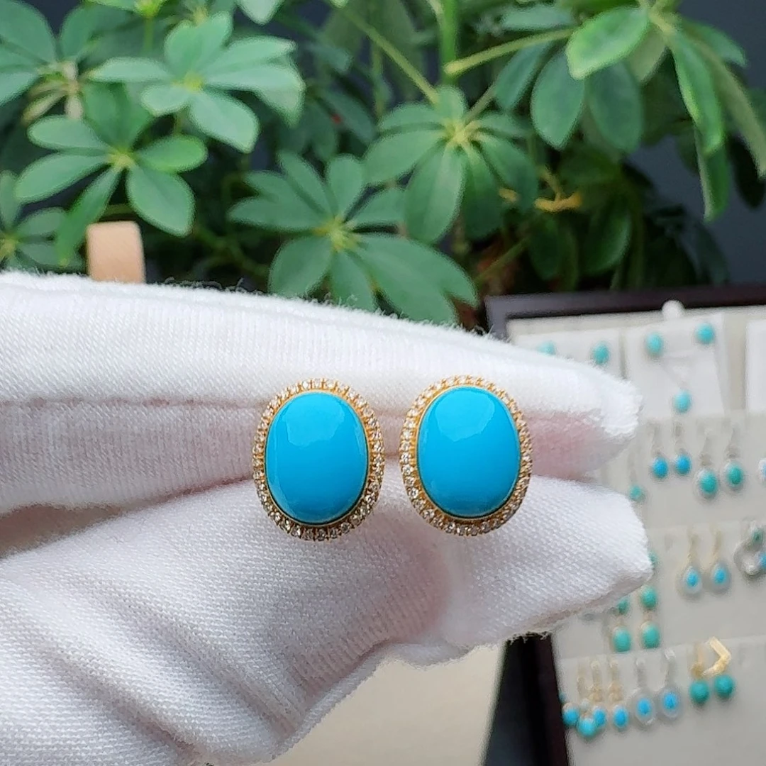 绿松石18K金镶嵌耳饰耳钉