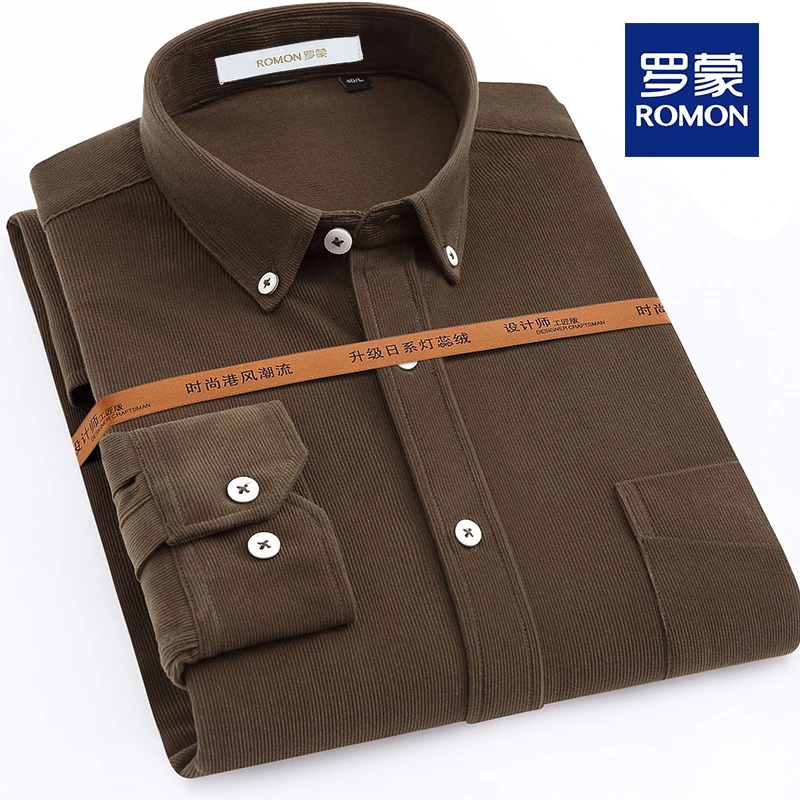 Romon/罗蒙男士衬衫春秋款日系条纹修身长袖高端免烫休闲衬衣外套
