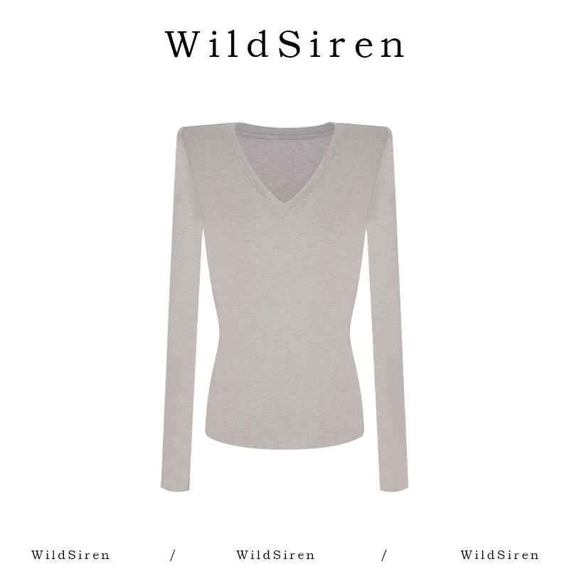 【Wildsiren】秋冬V领修身亲肤长袖羊毛天丝混纺针织打底衫370040