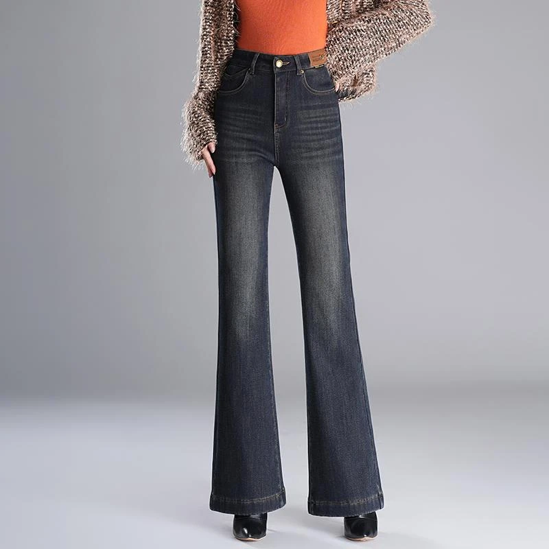 复古修身显瘦微喇牛仔裤女2025年春季新款高腰减龄百搭通勤长裤子