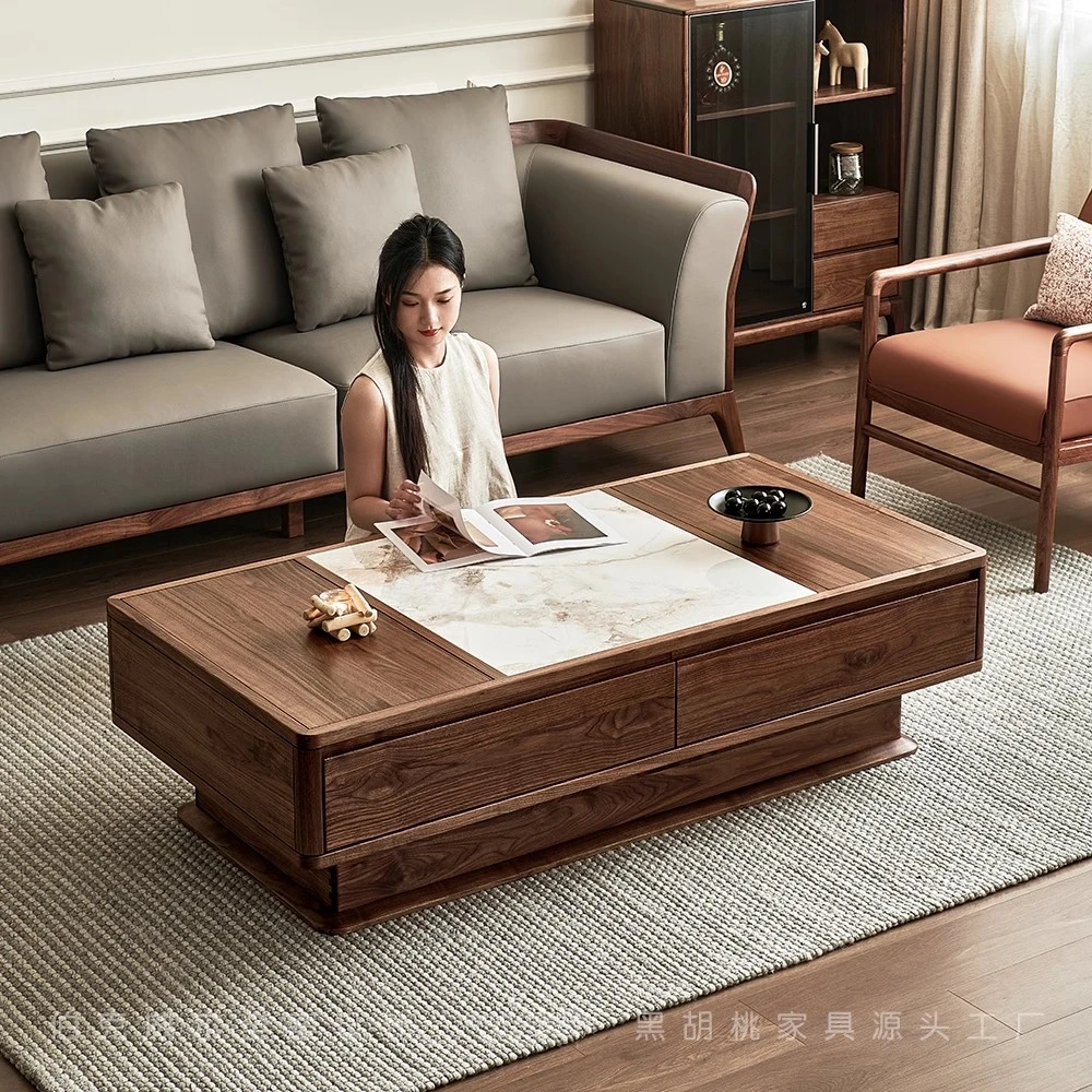 伯克威尔北美黑胡桃木实木茶几北欧现代轻奢简约客厅家用储物茶桌