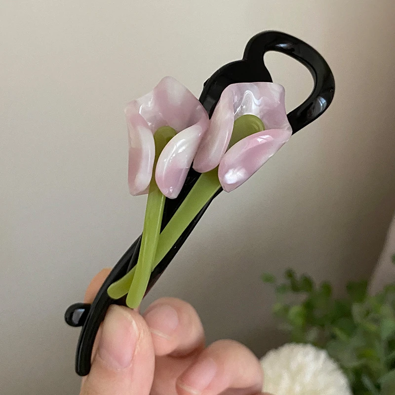 新款高定版醋酸马蹄莲花朵中号发夹女新款韩国精致高级感发抓香蕉
