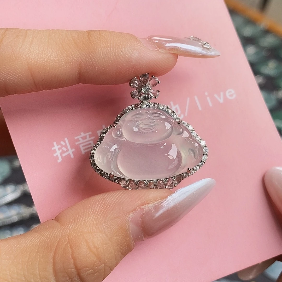 翡翠18K金镶嵌颈饰天然缅甸A货翡翠佛公