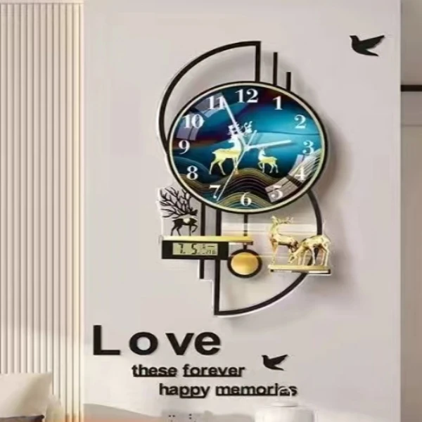 双鹿挂钟客厅家用创意挂钟高档大气可装饰挂钟（万年历）尺寸35*66