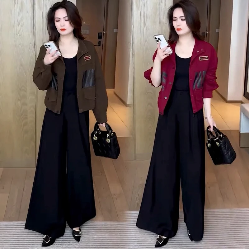 高含棉时尚立领拼接短款牛仔外套女2025年春秋季新款气质百搭上衣