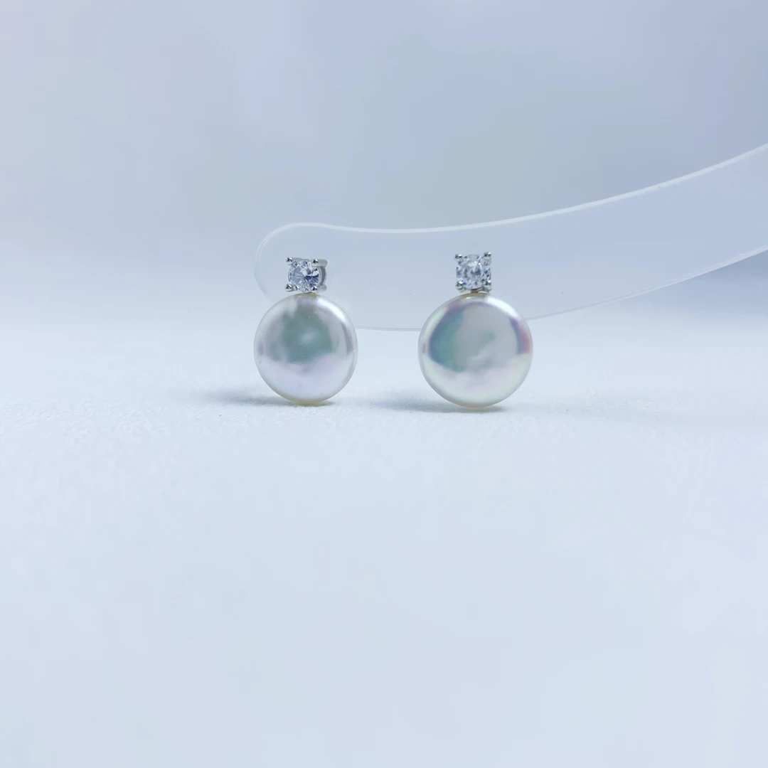 淡水极光炫彩巴洛克纽扣戴妃耳钉 13-14mm 多样性发一