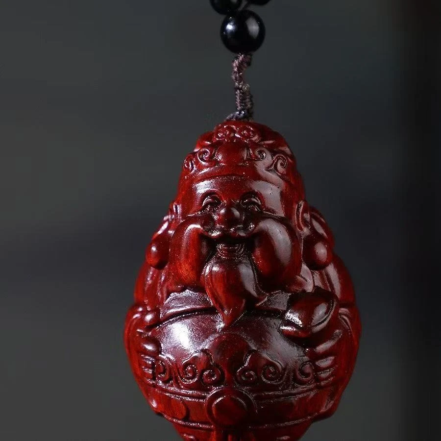 小叶紫檀木雕财神爷手把件创意文玩装饰品摆件