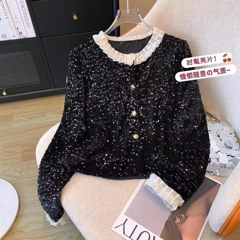 蜗牛家档口尾货百搭气质款压褶白领小香风外套8920