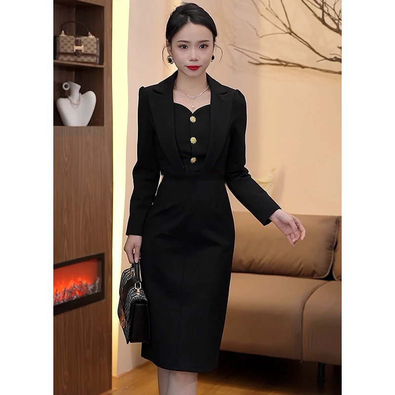 GERUIOUDIAN/格芮欧典加厚保暖西装法式连衣裙精致轻奢气质9932