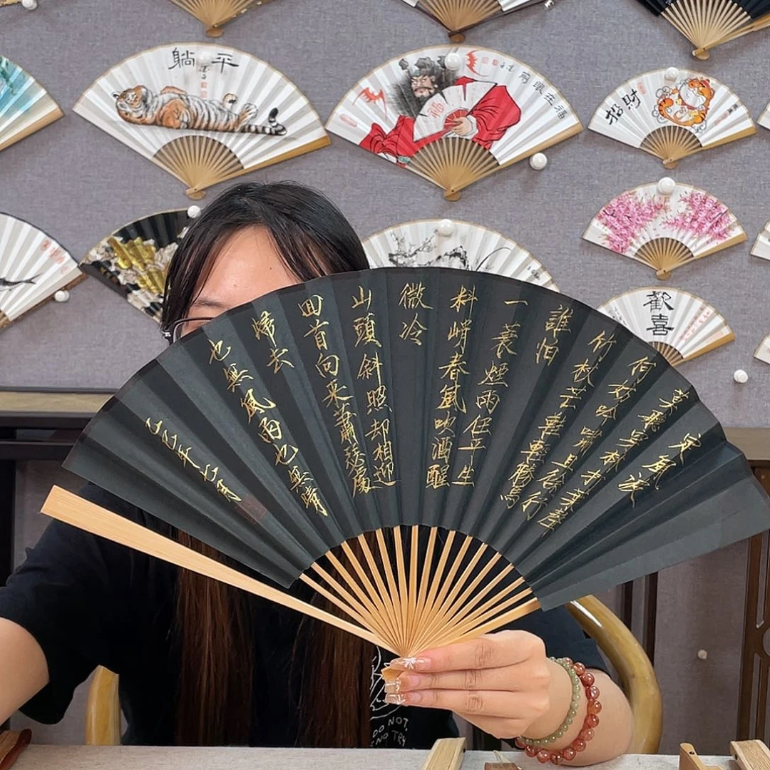 国画8寸玉竹-纯手绘-文玩扇骨（默认粘好）
