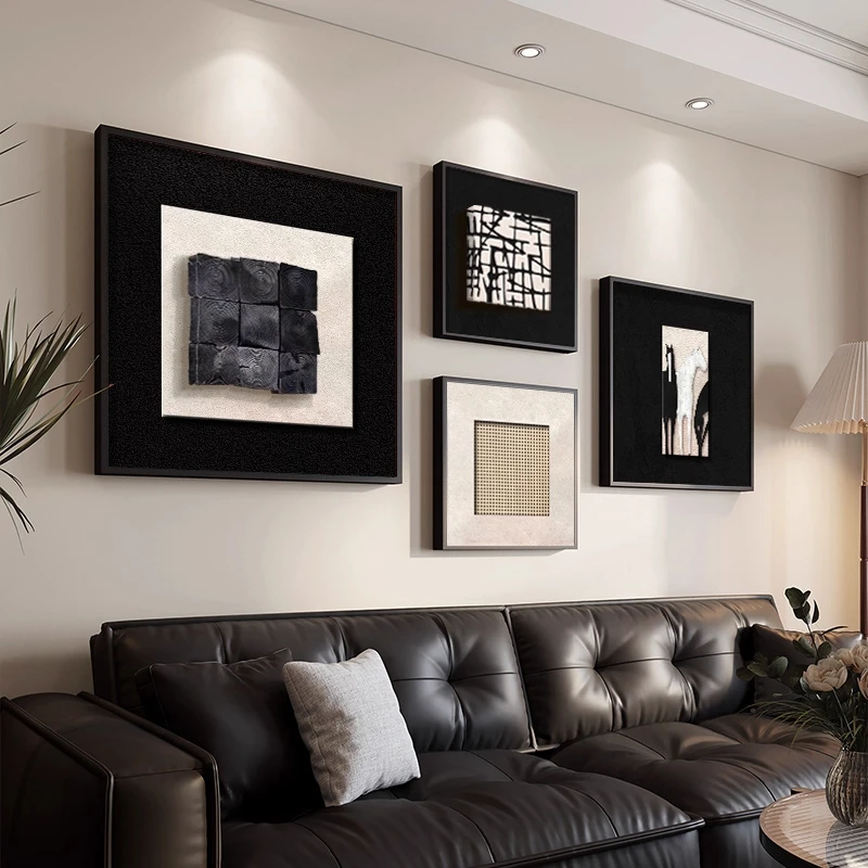 立体实木客厅装饰画黑白极简轻奢高级感壁画沙发背景墙挂画2025新