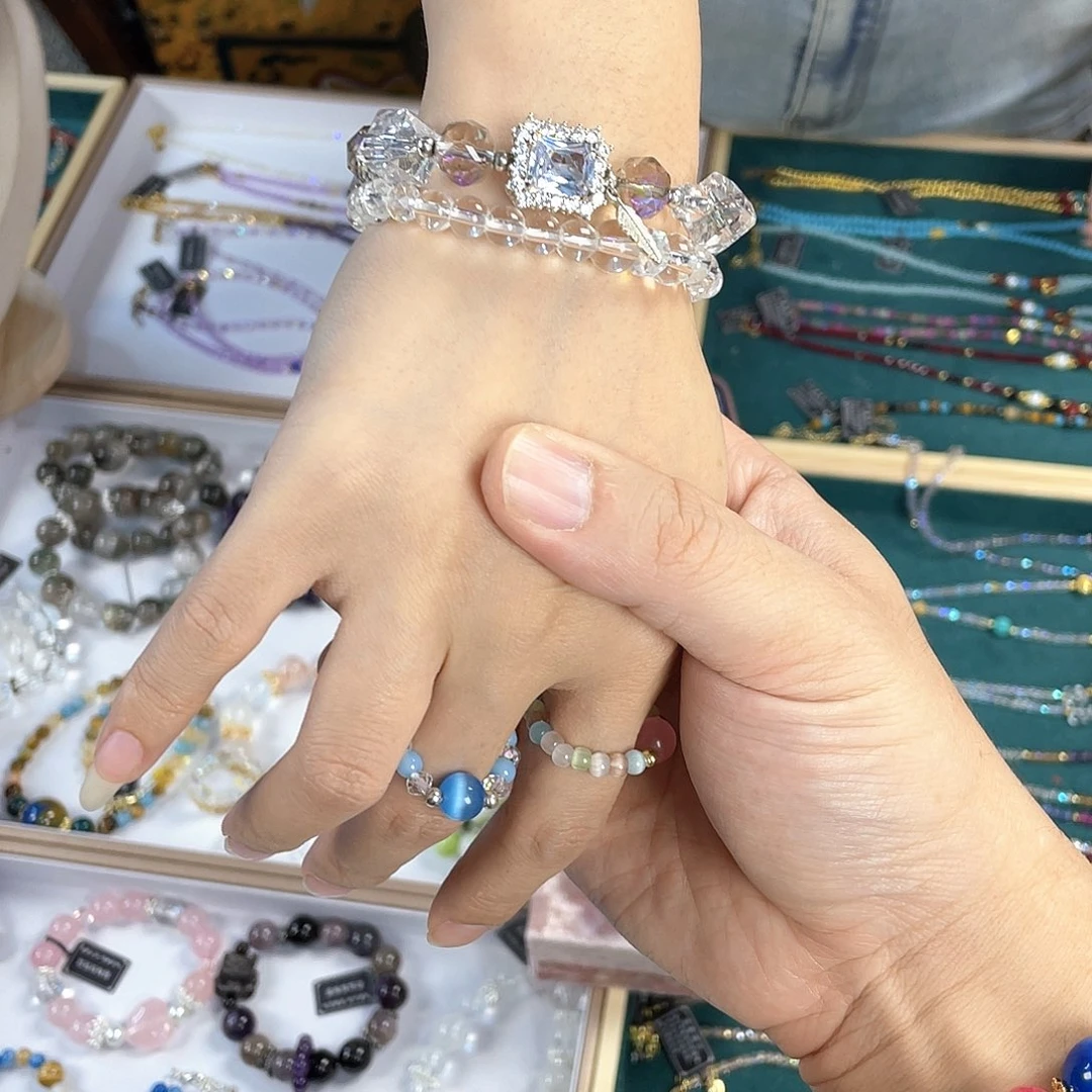 水晶手链银S925镀金镶嵌