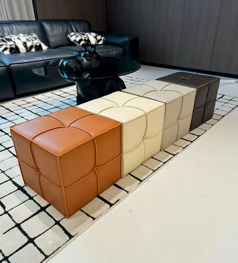【头层牛皮魔方】凳轻奢真皮家用客厅脚踏大格脚踏沙发