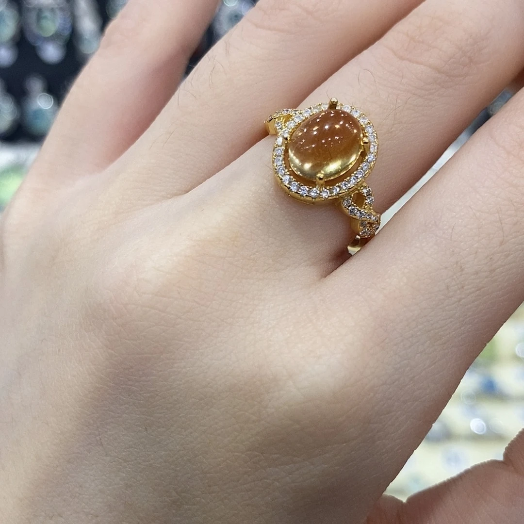 黄晶戒指银S925镶嵌