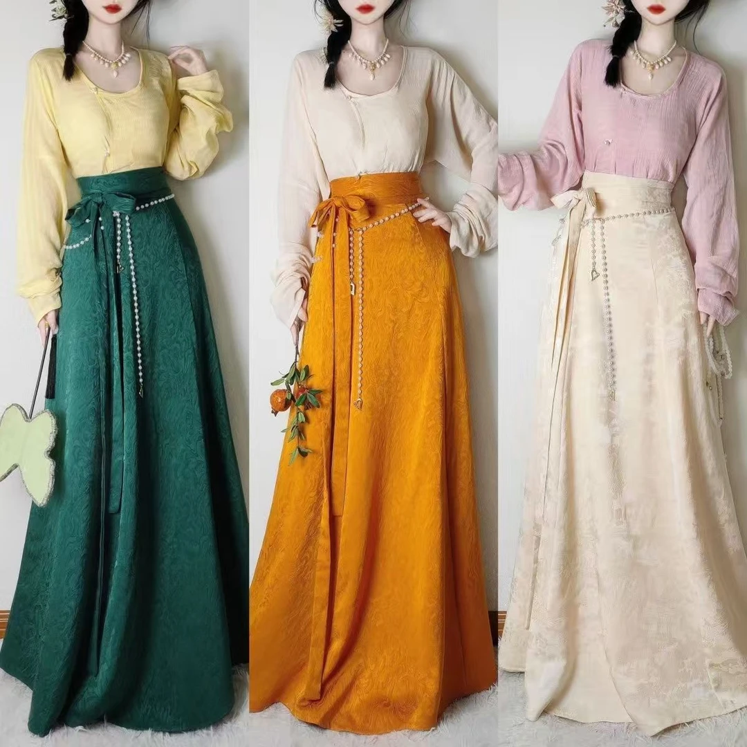 沐南亭[春莺]汉服唐制垂领衫齐腰提花八破裙春夏日常通勤百搭款