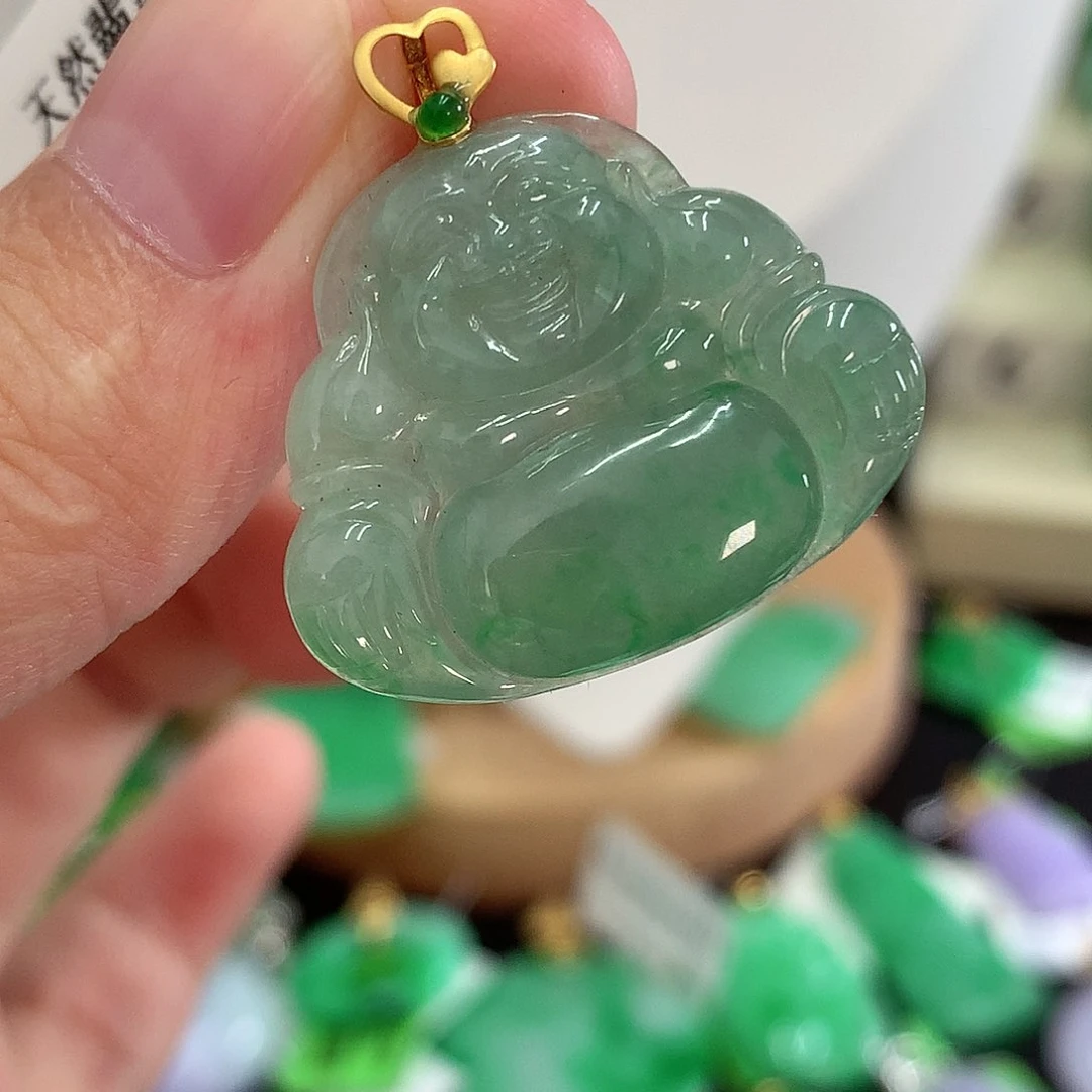 翡翠18K金镶嵌吊坠(不含链)