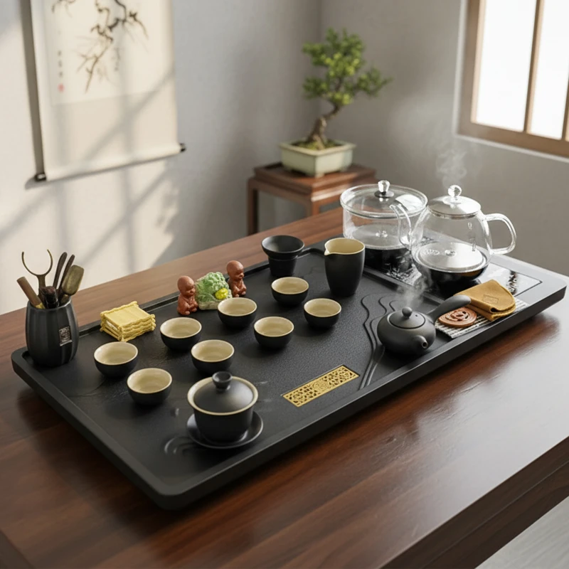 茶具套装家用高端整套全自动烧水壶一体办公室茶盘桌面专用泡茶台