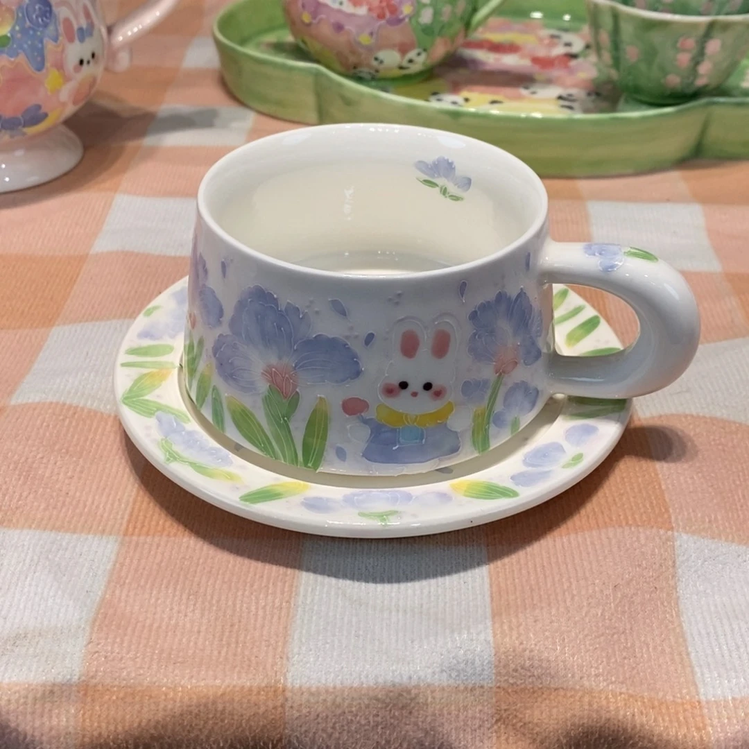 瓷片兔子咖啡杯私微瑕
