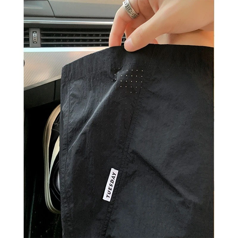 网眼冰丝速干短裤夏季薄款美式潮牌中裤透气宽松休闲五分裤