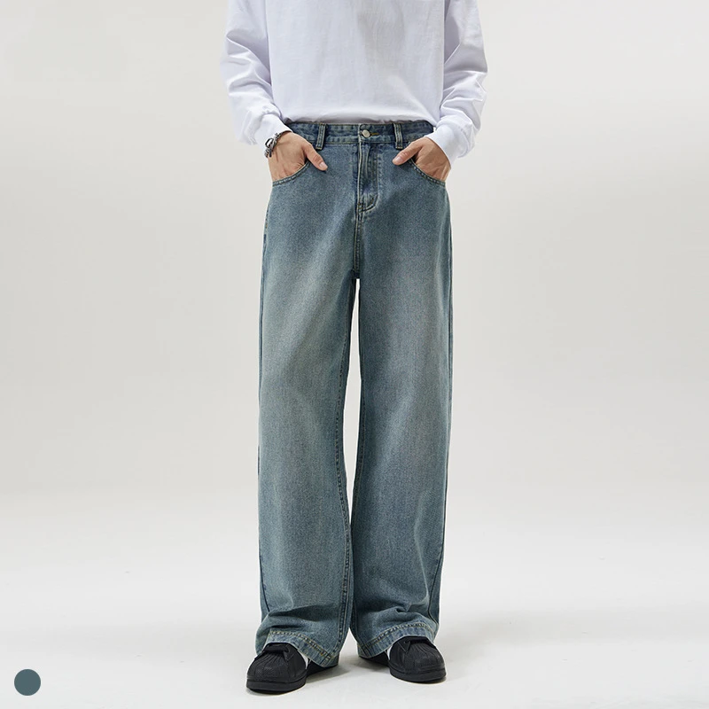 美式复古水洗cleanfit宽松牛仔裤男秋季潮牌百搭直筒拖地休闲裤子