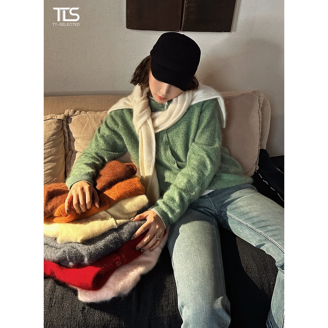 TT【糯米开衫】山羊绒绵羊毛多巴胺经典拉绒软糯针织毛衣MY5181