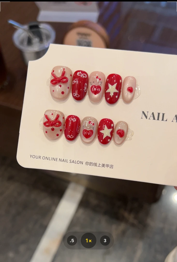 NO退N换、无收纳盒爆闪玻璃【Kitty的爱】手工穿戴甲爆款kitty